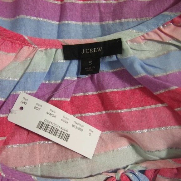 NWT J Crew AM634 Top S Colorful Metallic Candy Stripe Peasant Tassels Long Sleev - Picture 5 of 7